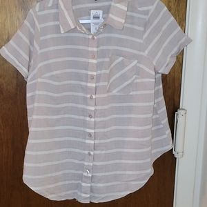 Nwr Torrid TAUPE & WHITE STRIPE TEXTURED BUTTON FRONT SHIRT
